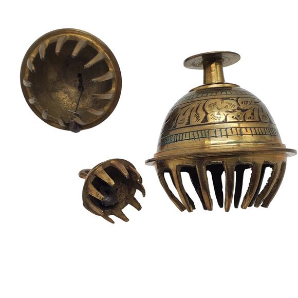 3 Brass Claw Bells Elephant Engraved Enameled Etched Vintage India Rustic Decor - Picture 2 of 15